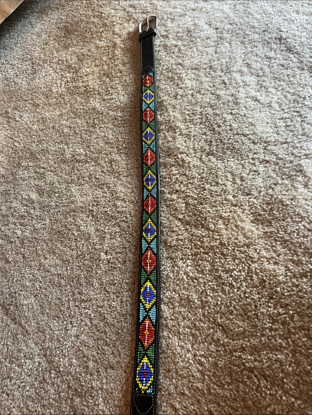 GAP Beaded multi color, western,Black Genuine Leather Belt with Embossed Logo